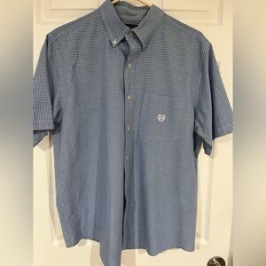 Chaps, Blue Check, Short Sleeve, Button Down Shirt Size L, Cotton/Polyester, Men